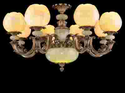 玉石铜灯 全铜玉石灯 白玉灯具 欧式天然玉石吊灯图1