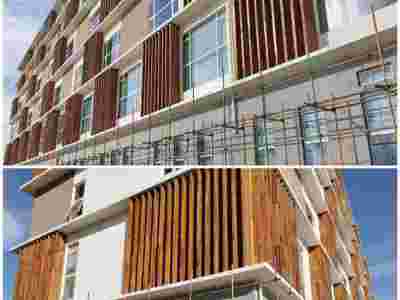 木纹铝单板吊顶效果图 医院墙面装修热转印木纹铝板制作图1